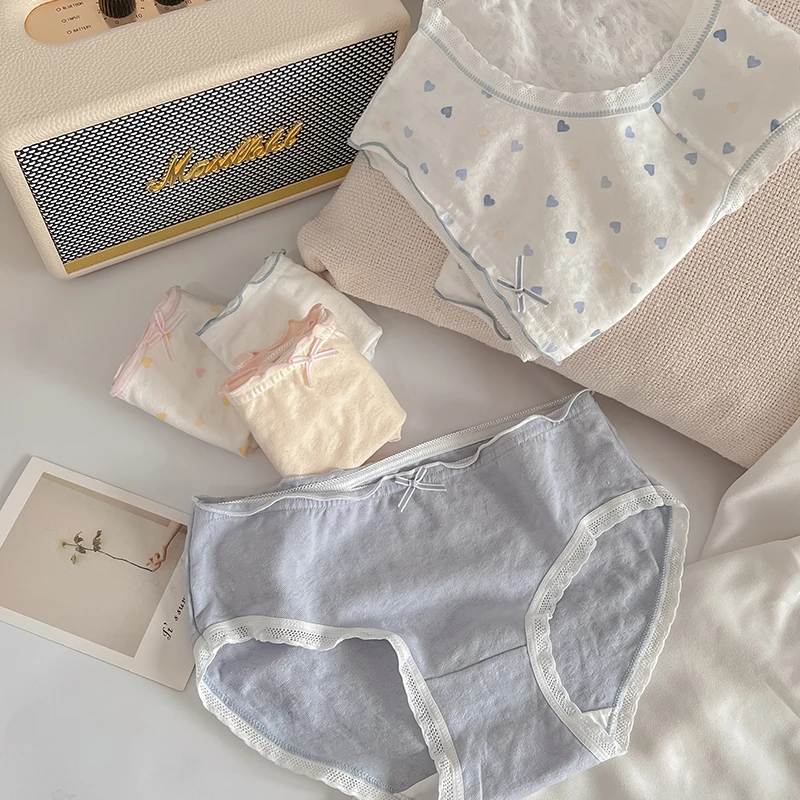 恋爱心事~女士内裤棉抗菌中腰大码透气纯欲夏季日系薄款白色新款
