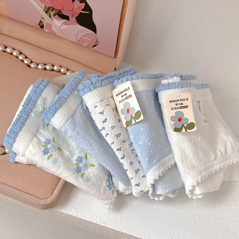 蓝色海滨~内裤女生棉类棉7a抗菌蓝色碎花日系少女甜美可爱新款