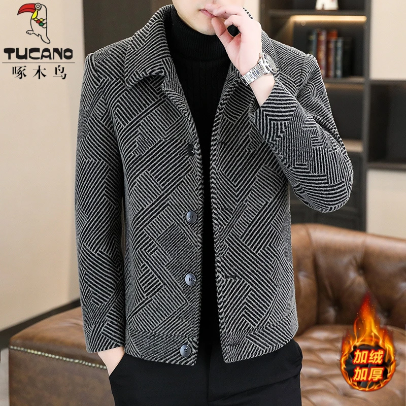 啄木鸟男士秋冬款毛呢大衣高级感男装休闲百搭短款潮流夹克男外套