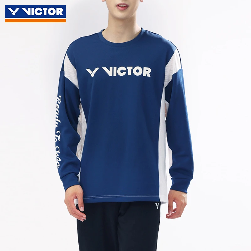 VICTOR胜利羽毛球服威克多男女款针织长袖T恤休闲运动训练服45100