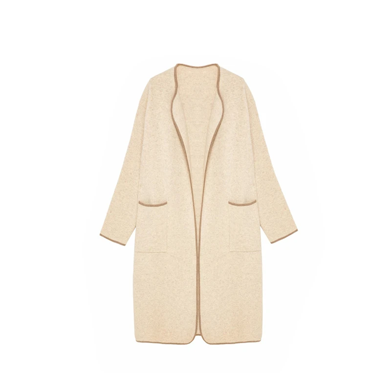 saraphillips冬季新款纯山羊绒皮包边长款外套