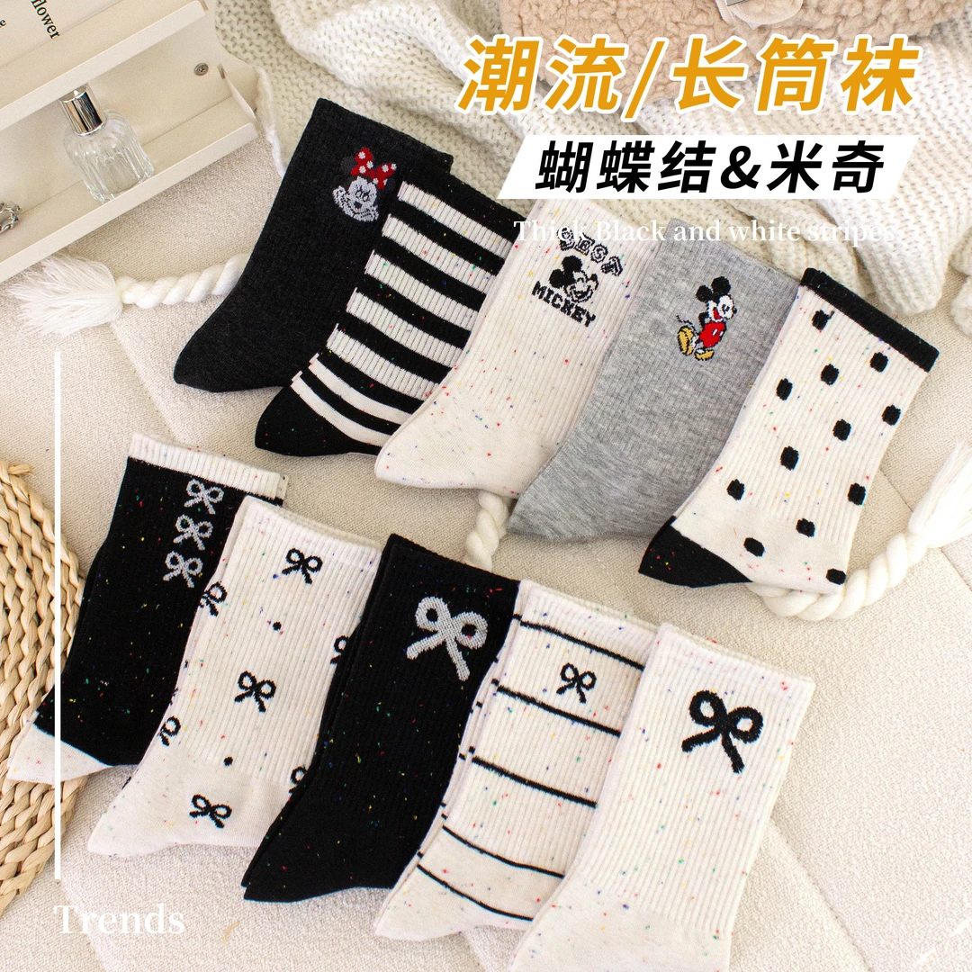 袜子女中筒袜秋冬百搭蝴蝶结可爱学院风波点长筒学生棉袜