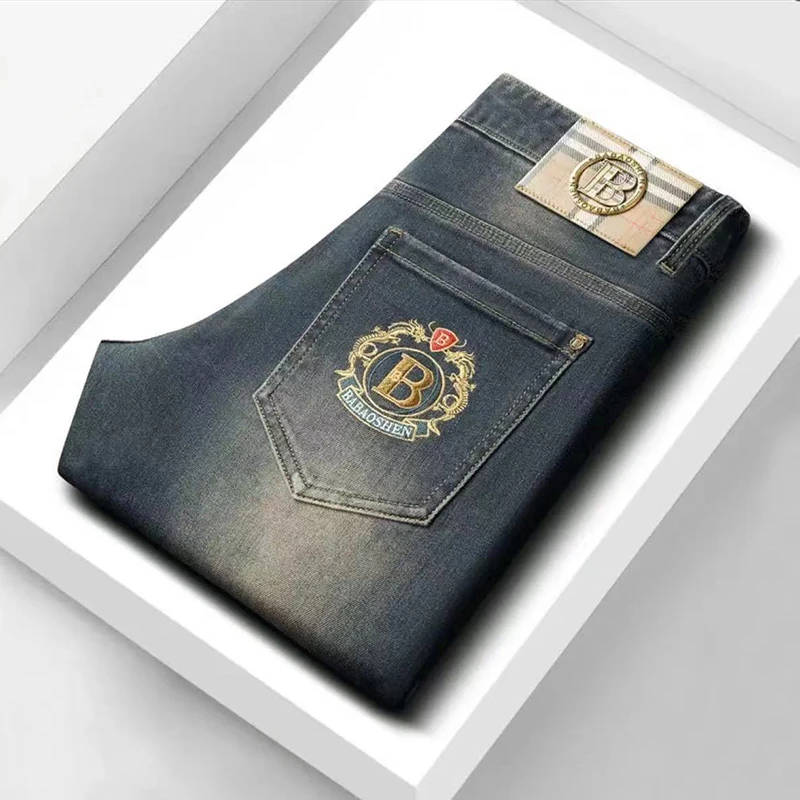 【B777】秋冬新款男士高端弹力休闲炒洗重工牛仔修身欧版小直筒长裤