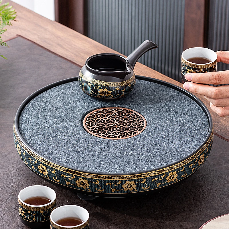 秘程陶瓷小茶盘快速下水圆形储水式排水现代中式简约家用干泡茶台