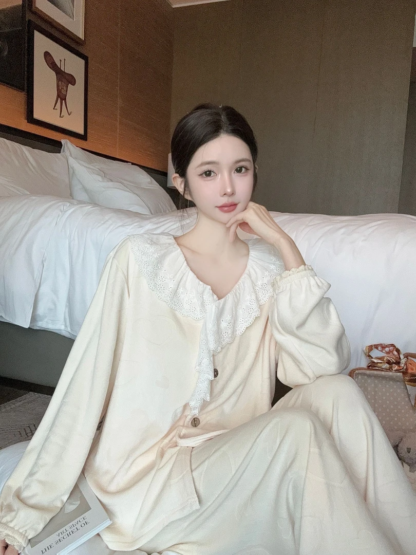 【虞美人】甜美可爱海岛绒宽松秋冬季睡衣加绒女士甜美家居服