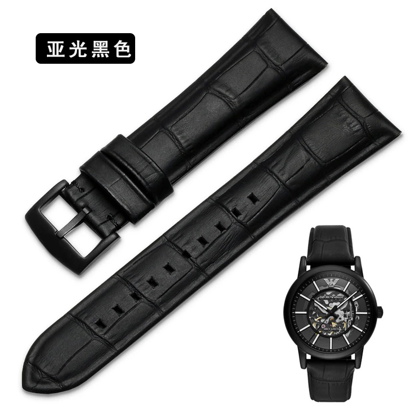 通用款手表带真皮黑武士AR60008/60028/1981黑色男士表链22mm