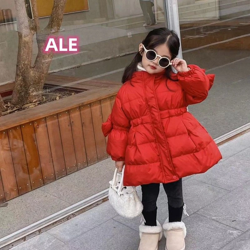 款防寒白鸭羽绒外套帽子包头洋气女宝冬季保暖舒适可爱蝴蝶结