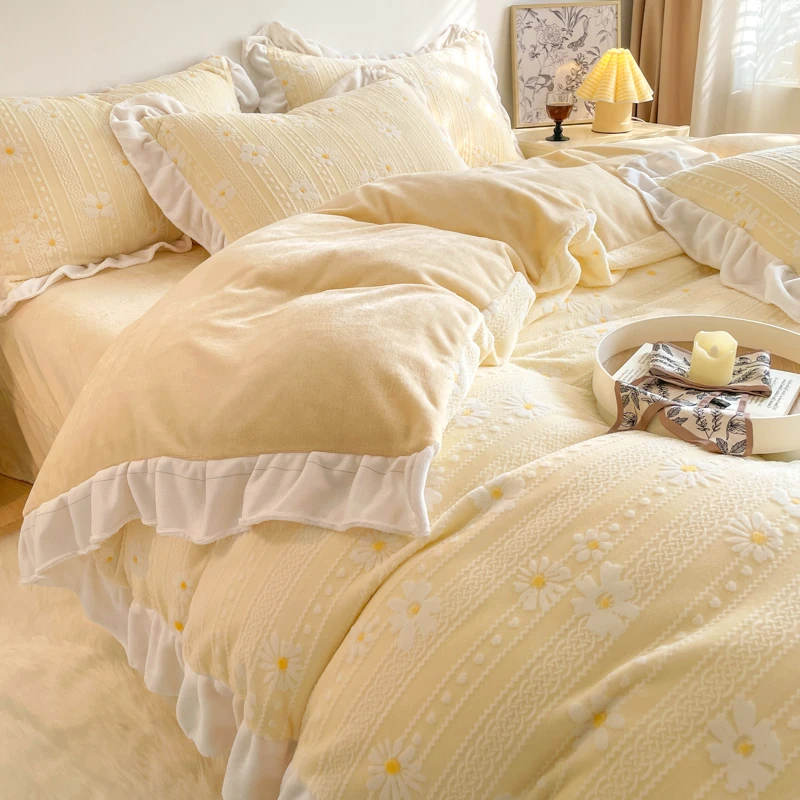 2024新款加厚保暖立体雕花牛奶绒四件套双面绒立体精雕花绒床上用