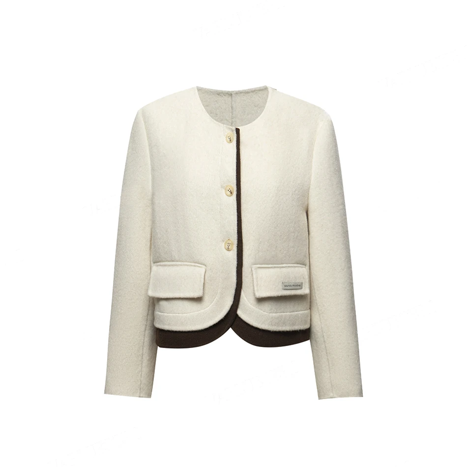 【bobo专属】 W6853大衣女赫本风短款毛呢外套高端气质外套