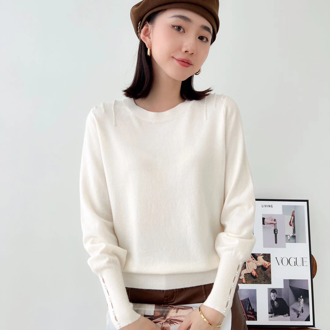 A JD5701 新款时尚简约泡泡袖长袖针织套头上衣