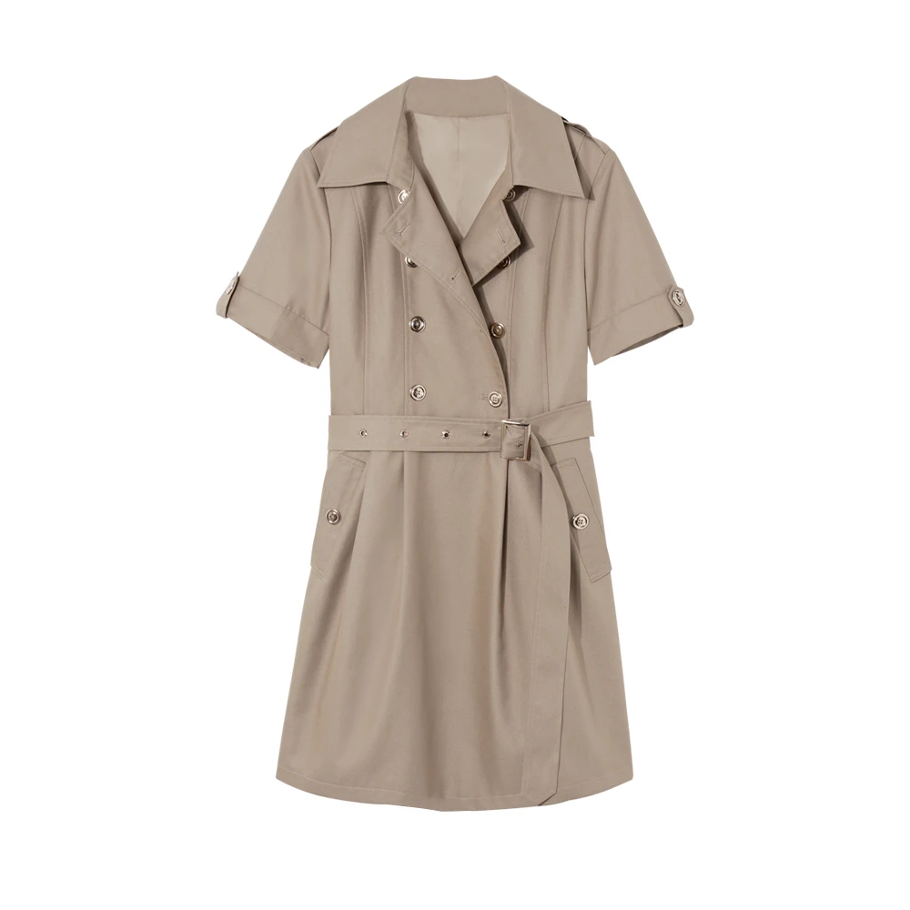 【李易行专属】10067：欧美经典双排扣收腰风衣连衣裙（配腰带）