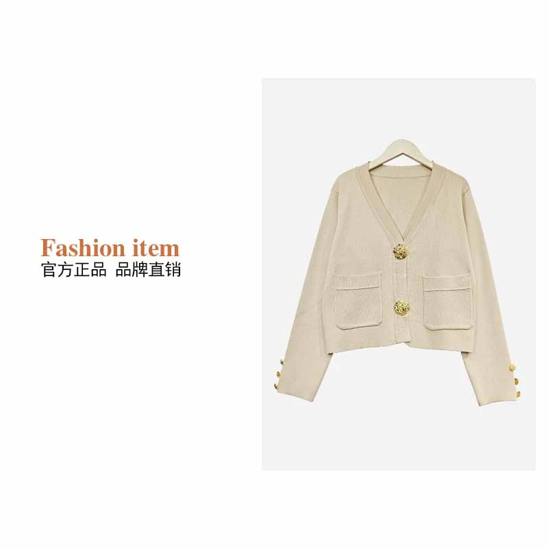 A JD1101  V领绵羊毛针织衫开衫宽松百搭长袖毛衣外套