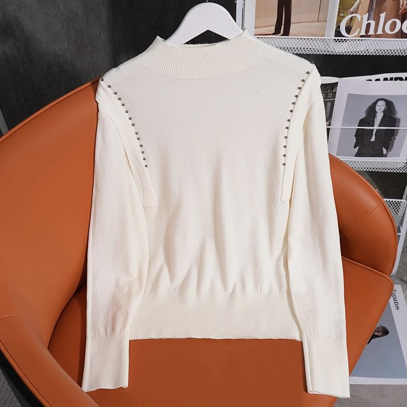 X   70007-1：半高领2024年秋款钉珠内搭针织打底衫MY