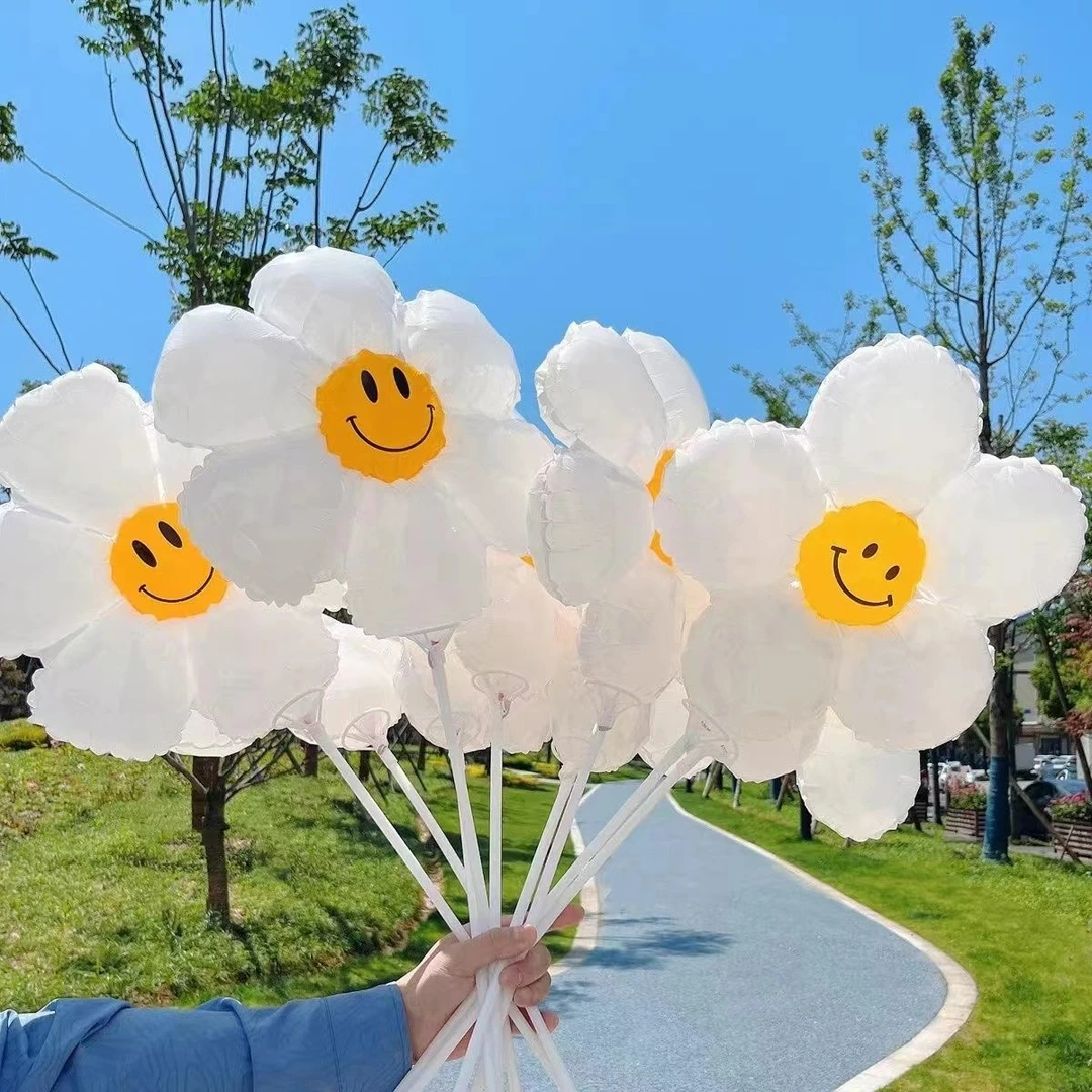 小雏菊太阳花笑脸气球带杆派对野餐户外拍照道具活动地推小礼品