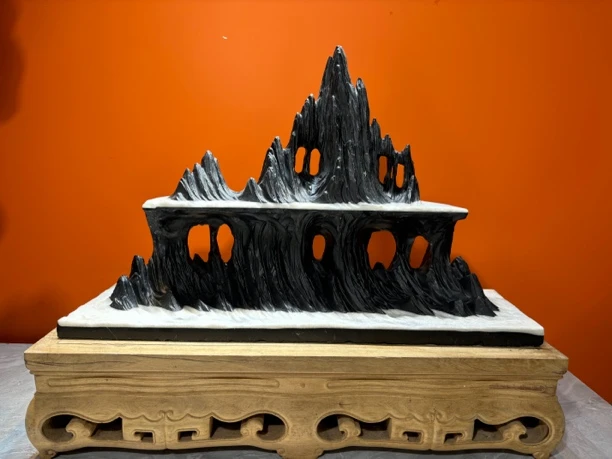 灵璧石长50宽14高33意境雪山山峰摆件鱼缸造景靠山石桌面装饰