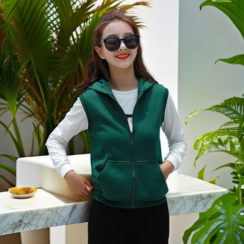 大码女装男女同款情侣卫衣加绒加厚卫衣无袖连帽开衫马甲外套潮