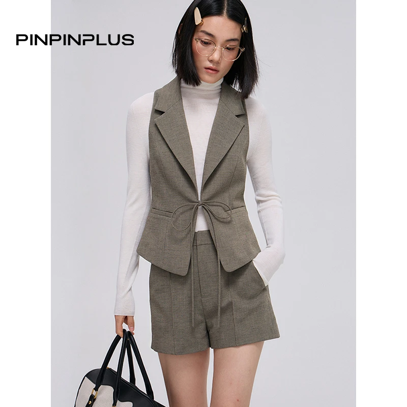 PINPINPLUS丨「自由古巴」法式绵羊毛精纺平驳领绑带马甲8C70791GP