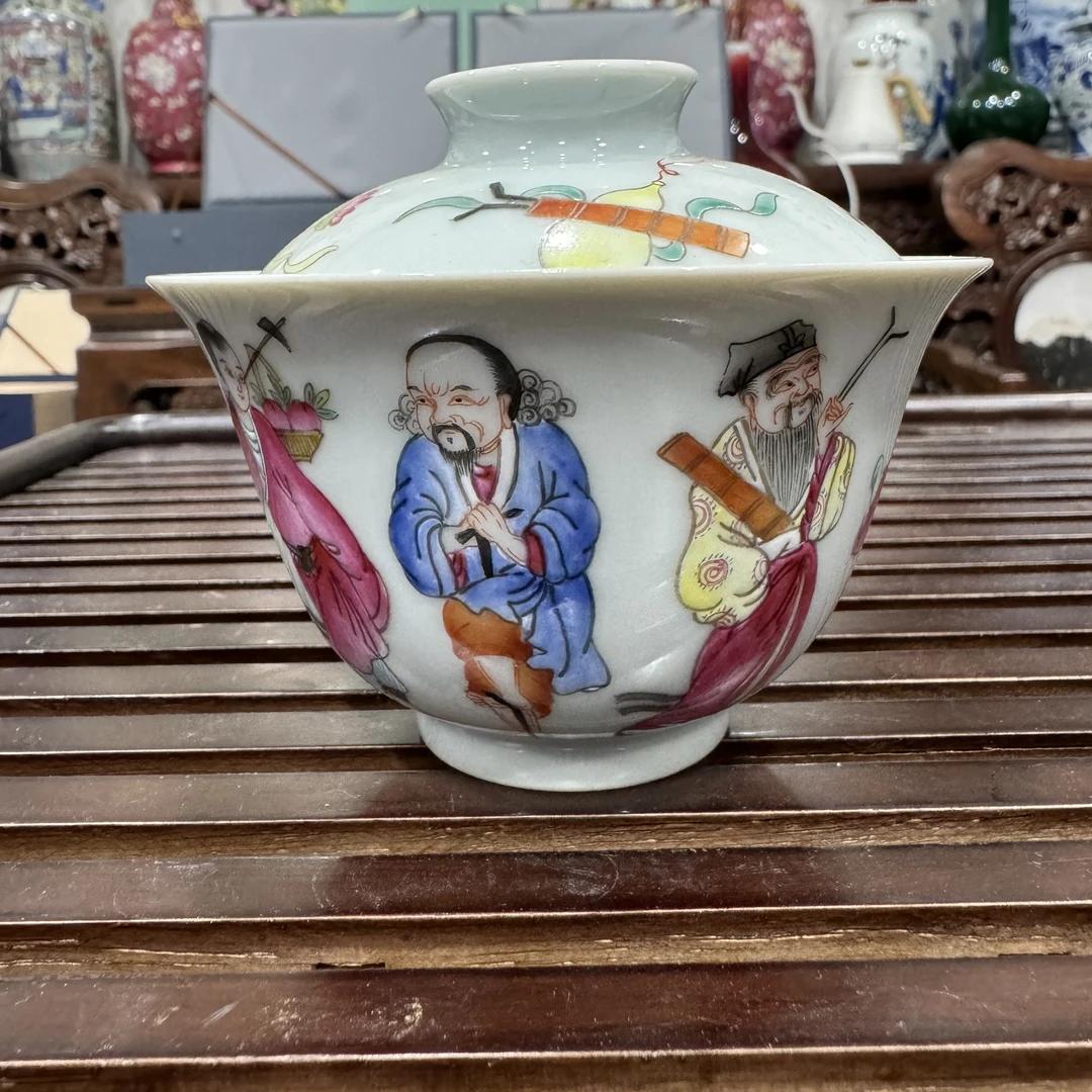 景德镇手绘八仙过海两才盖碗140cc