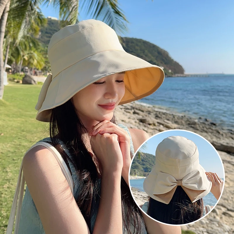 夏季渔夫帽早春百搭遮阳帽沙滩帽2023年新款遮脸防晒帽太阳帽子女