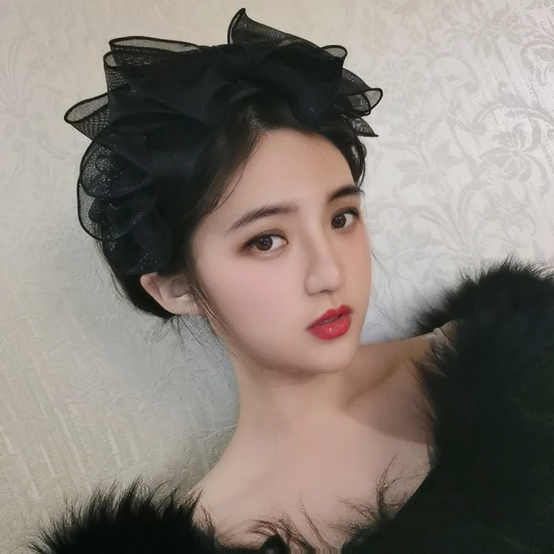 【手工高定】多层网纱黑色发箍高颅顶宽边头箍网红爆款超仙高定发饰