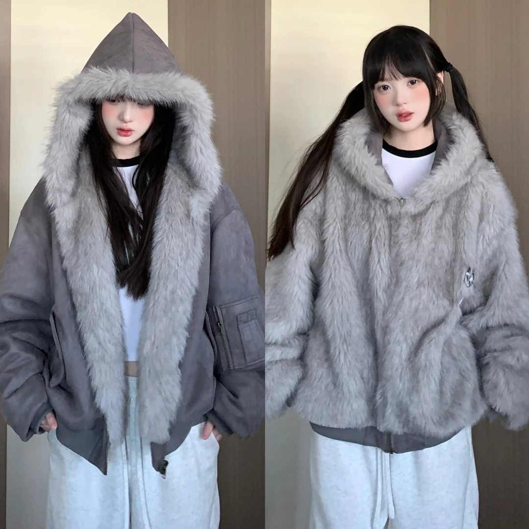 【直播间清仓款no退no换】EZEK 两面穿座山雕棉服厚毛毛连帽Z