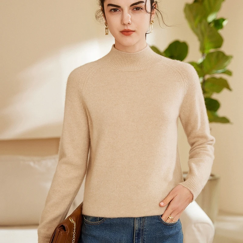 NCS-8662秋冬季女士半高领100%纯山羊绒衫加厚套头打底针织衫毛衣