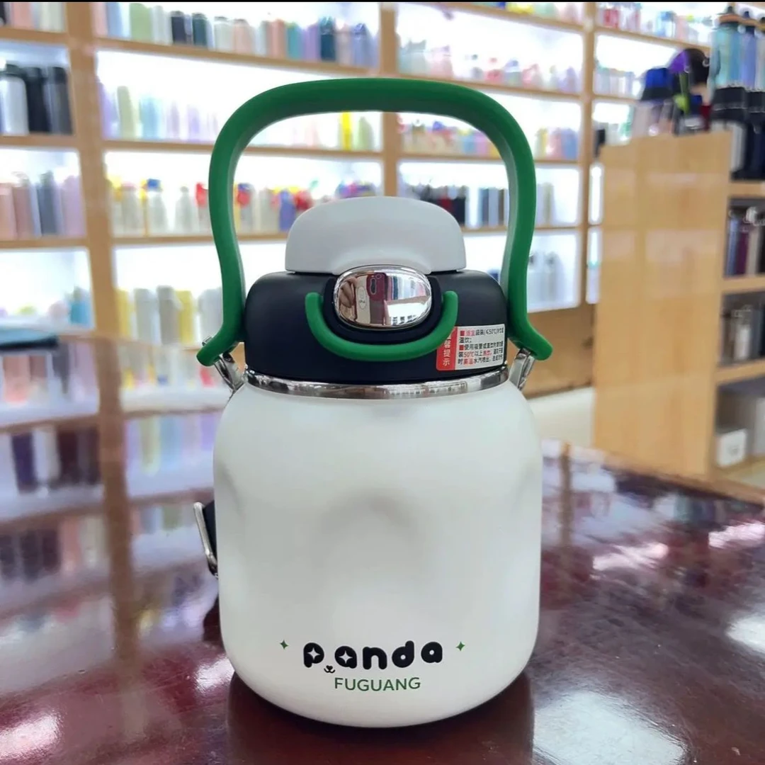 富光熊猫水杯潮流大容量保温杯吸管大肚杯手提抗菌不锈钢FGZ2329