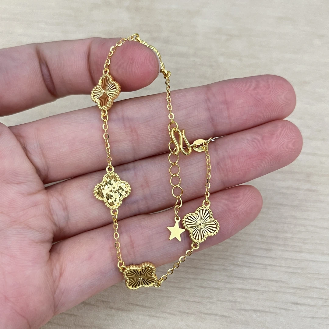 AB五花碎冰镭射四叶草手链足金999 气质轻奢时尚百搭经典 -YX