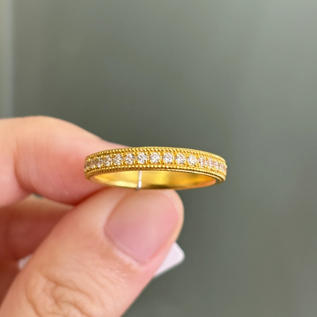 复古满圈点钻戒指足金999 大气经典时尚百搭气质