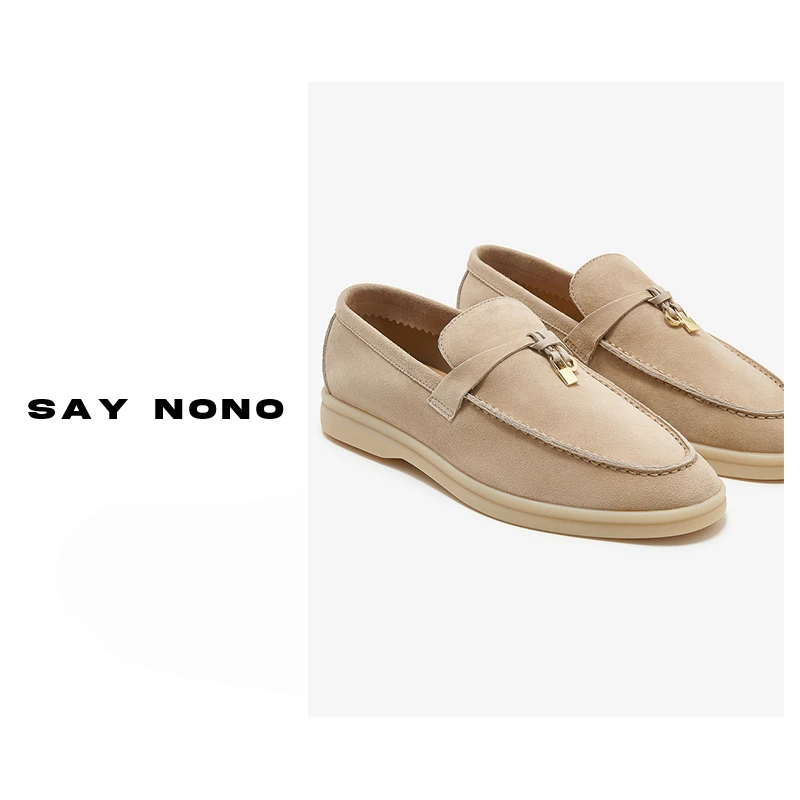 1Say nono 流苏锁扣平底一脚蹬定制意大利羊反绒贵妇乐福鞋2cm