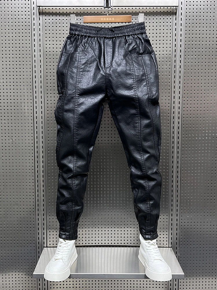 冬季加绒皮裤男小脚加厚休闲裤潮牌韩版PU皮束脚裤痞帅新款机车裤