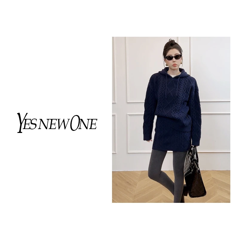 【大蟲家】【2024秋冬捡漏】两件套 复古气质麻花连帽厚款毛衣+短裙