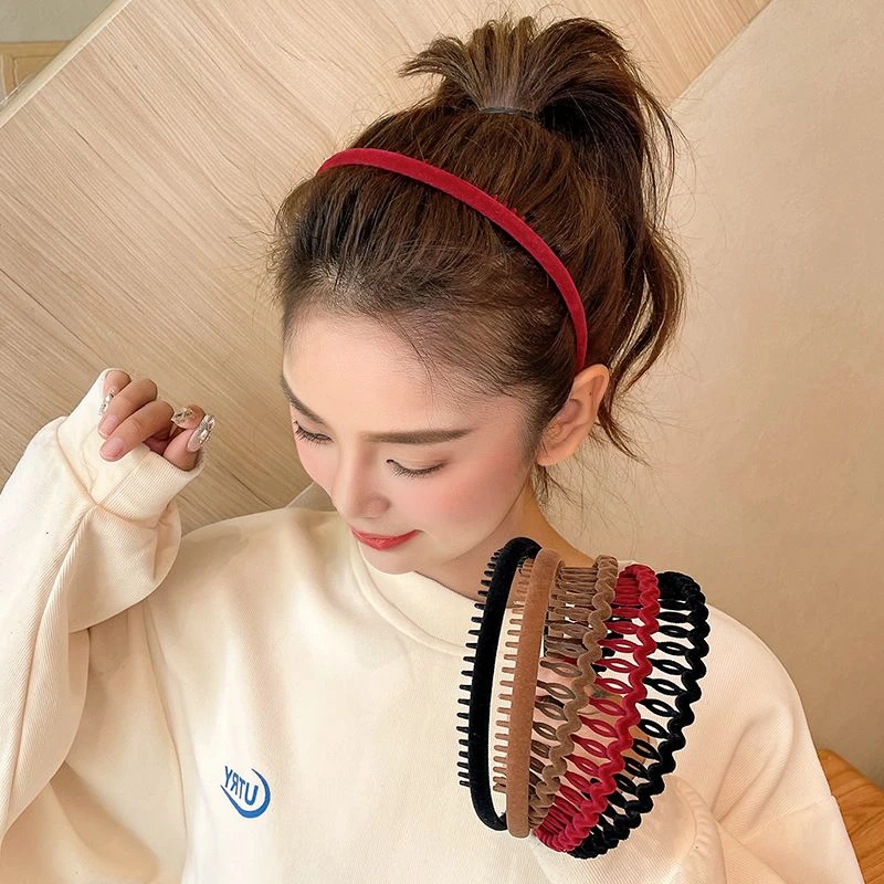 植绒发箍网红百搭头箍带齿防滑洗脸发卡刘海前额碎发整理神器