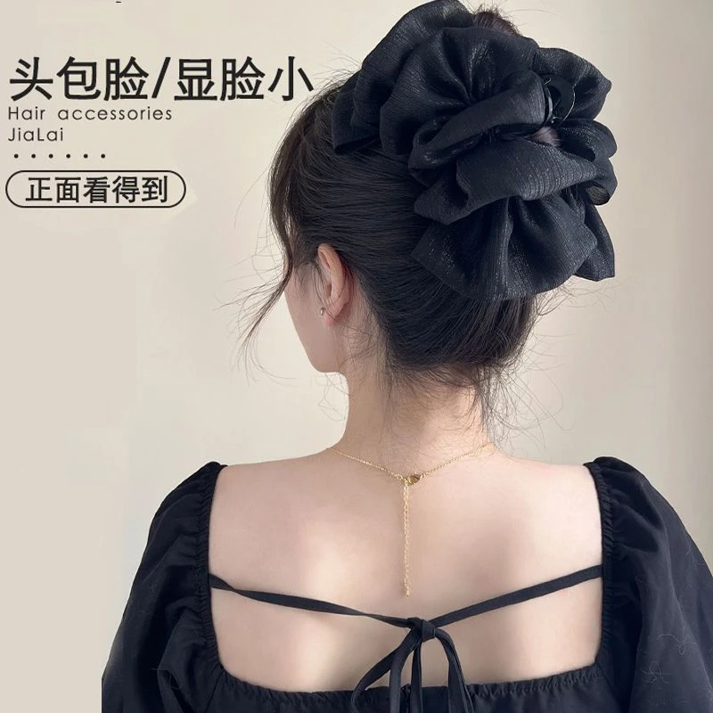 双面网纱云朵泡泡网红抓夹女蝴蝶结发夹后脑勺鲨鱼夹子头饰