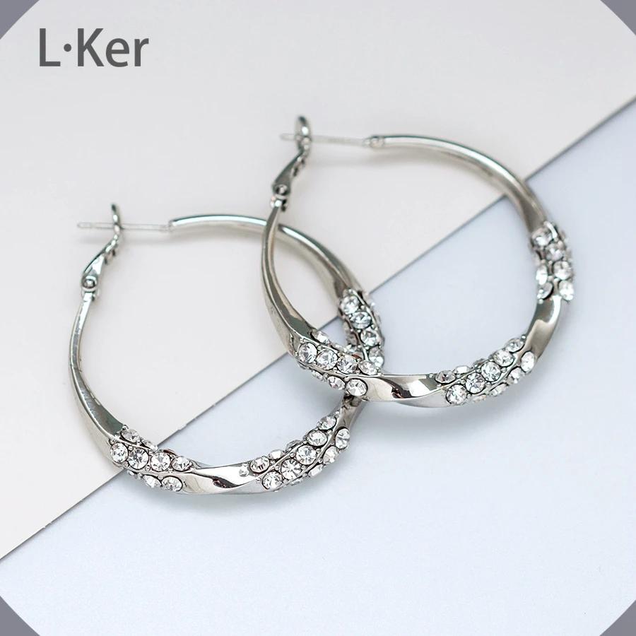 铜合金合成锆石耳饰 时尚银色耳圈经典满钻气质百搭女士耳环1372