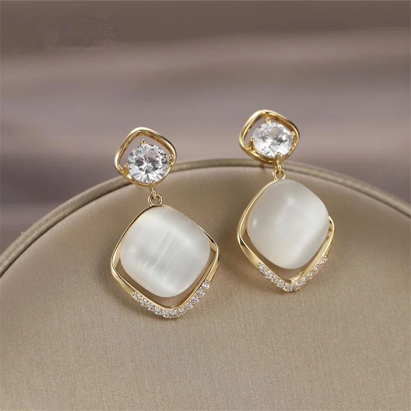 铜合金玻璃耳饰 港风女神温柔几何菱形耳坠超美温柔时尚耳钉小众