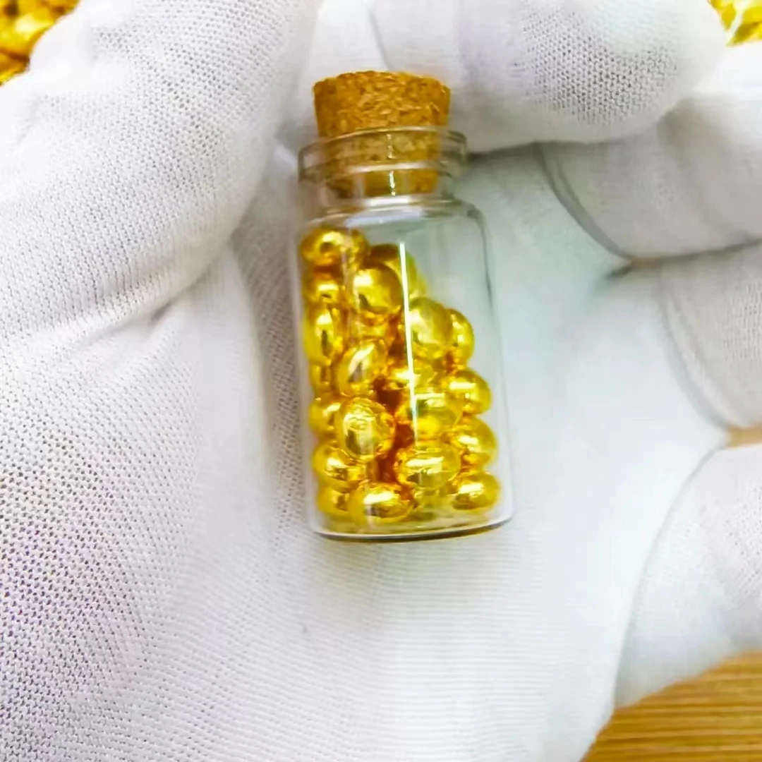 金色可收藏金豆子实心摆件手把件玻璃瓶收纳珍藏  可融化改款