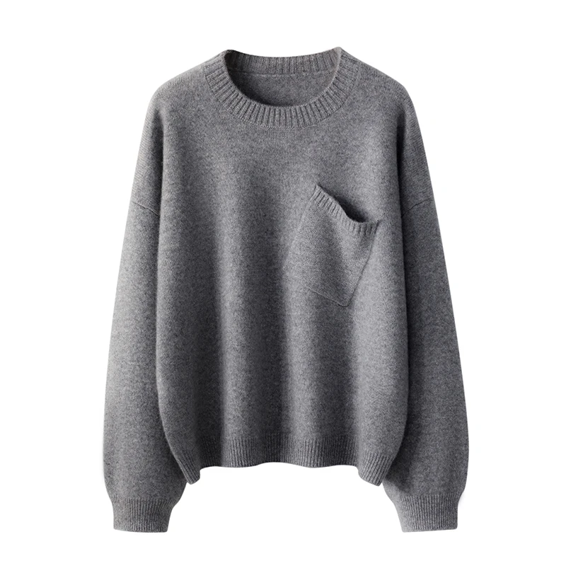【斜口袋】刘雯同款康赛妮100%纯山羊绒精致圆领阔版羊绒套头衫