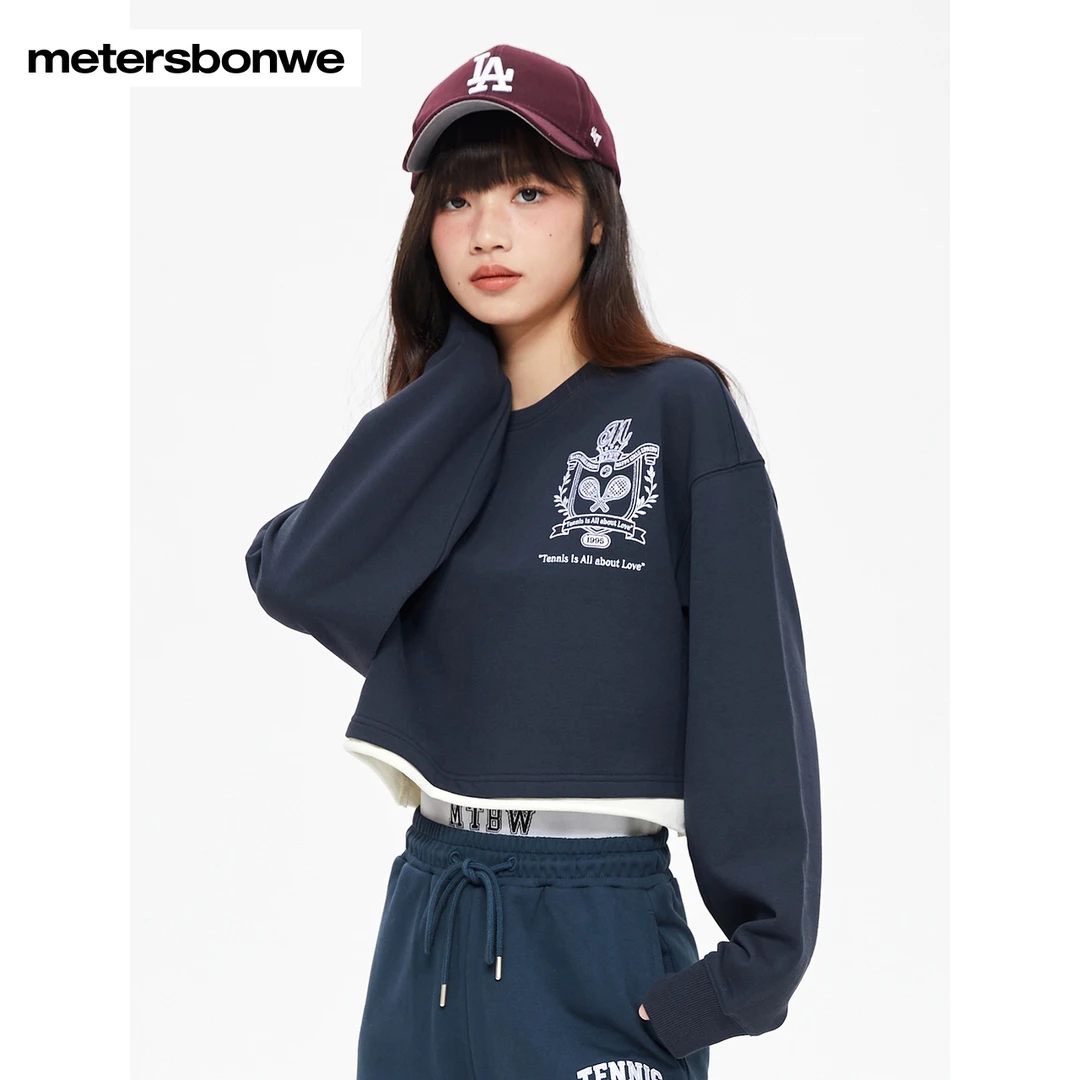 美特斯邦威重磅卫衣女士休闲时髦字母印花长袖圆领套头甜美727821