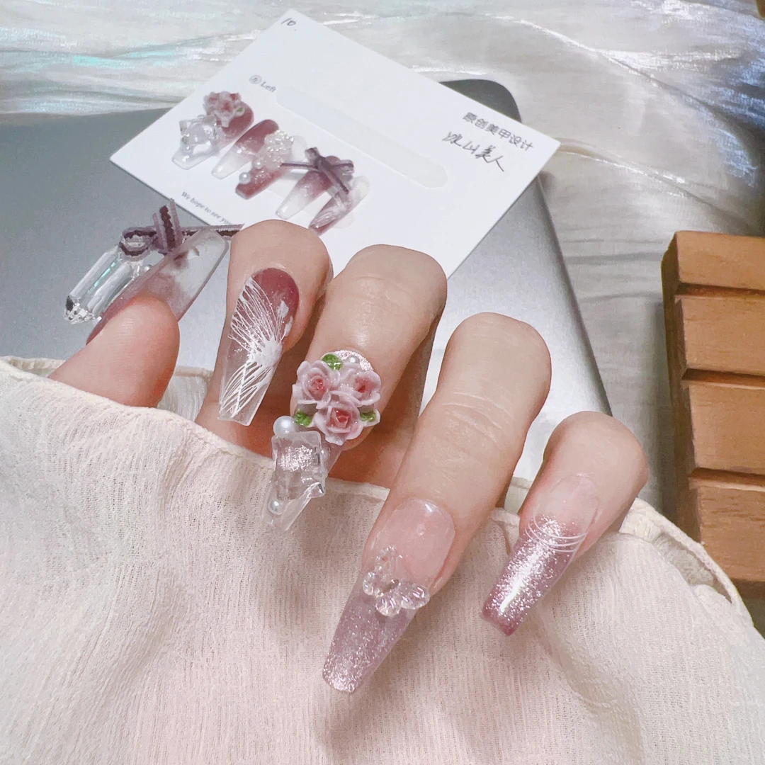 喵酱【冰山美人】轻奢气质温柔猫眼显白纯手工美甲重工穿戴甲可拆卸