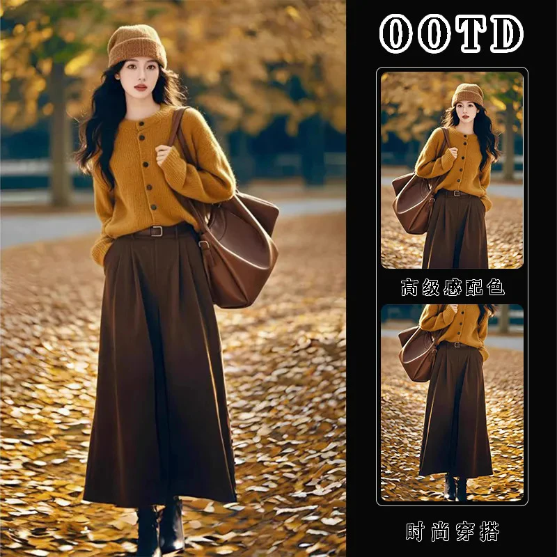 单件/2024秋冬新款韩系慵懒风软糯毛衣女外穿宽松复古针织衫上衣