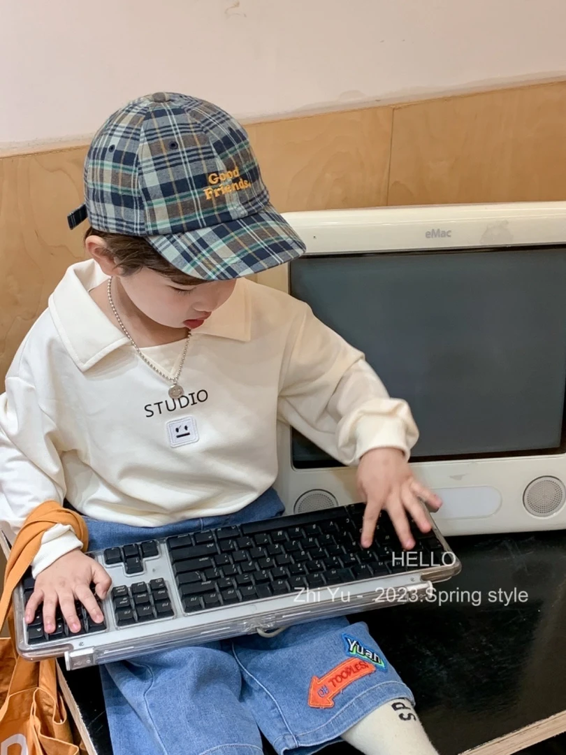 大会家2023春款前贴标卫衣春秋休闲儿童翻领polo长袖假两件秋季