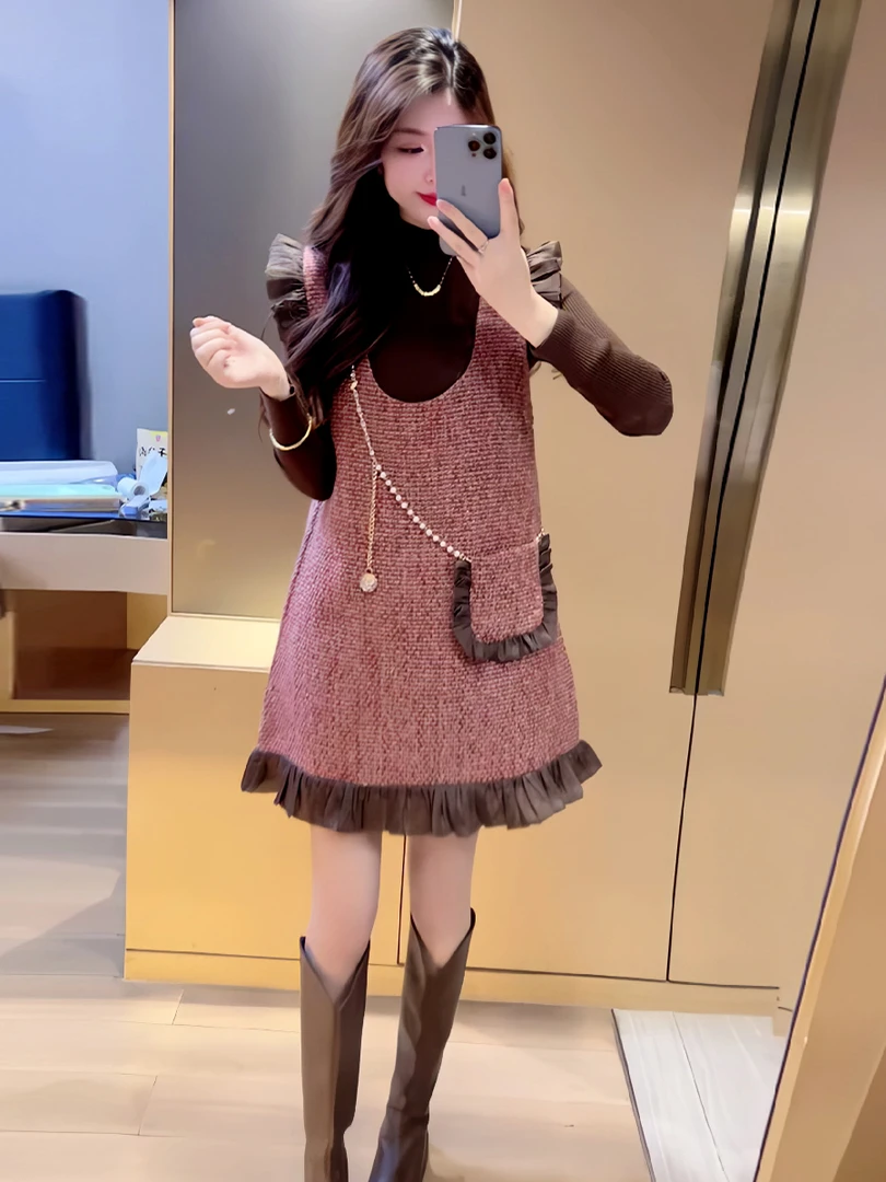 小香风两件套女2024春季新款荷叶边百搭轻奢富家千金背心裙套装潮