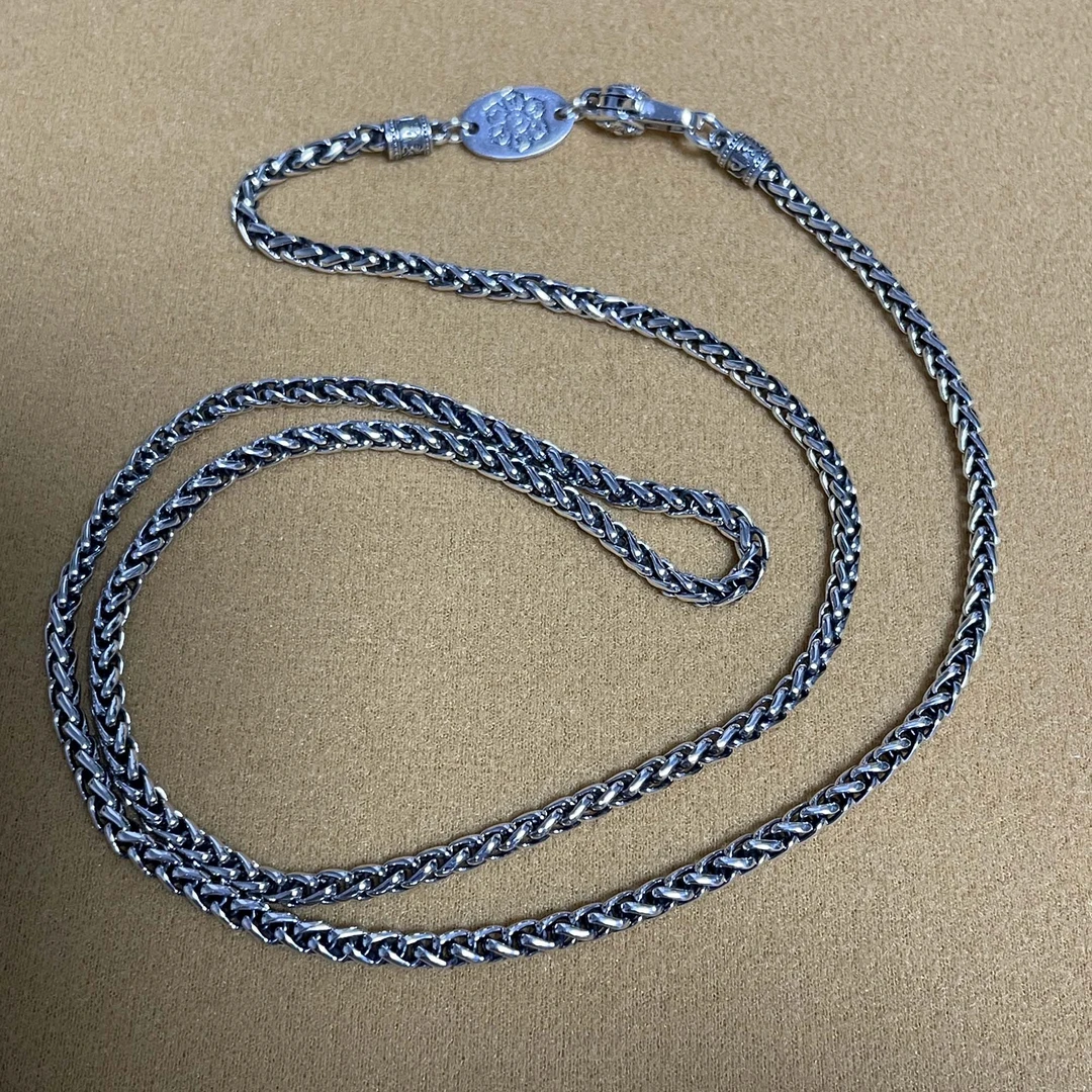 链子925银 925纯银3mm宽龙骨精工手工款个性百搭麻花简约时尚项链