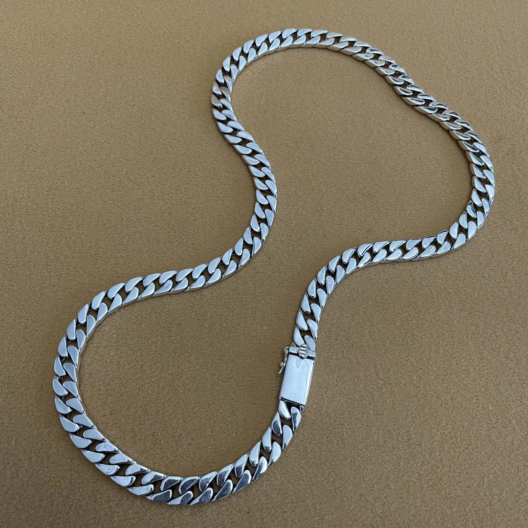 链子925银 925纯银嘻哈潮人hipho古巴8毫米坦克马鞭时尚潮款项链