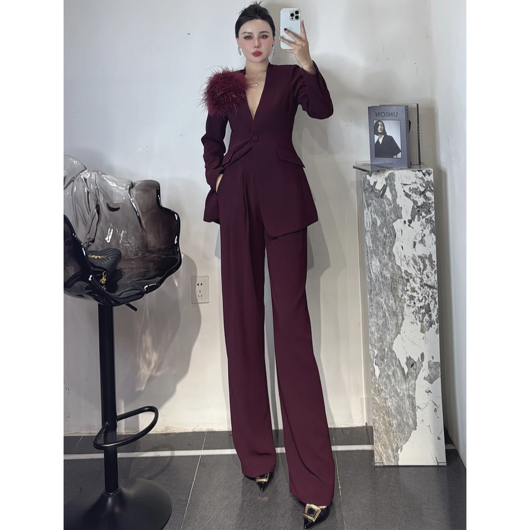 ZEROYK商务通勤套装女2024秋新款高级感修身西装阔腿裤气质两件套