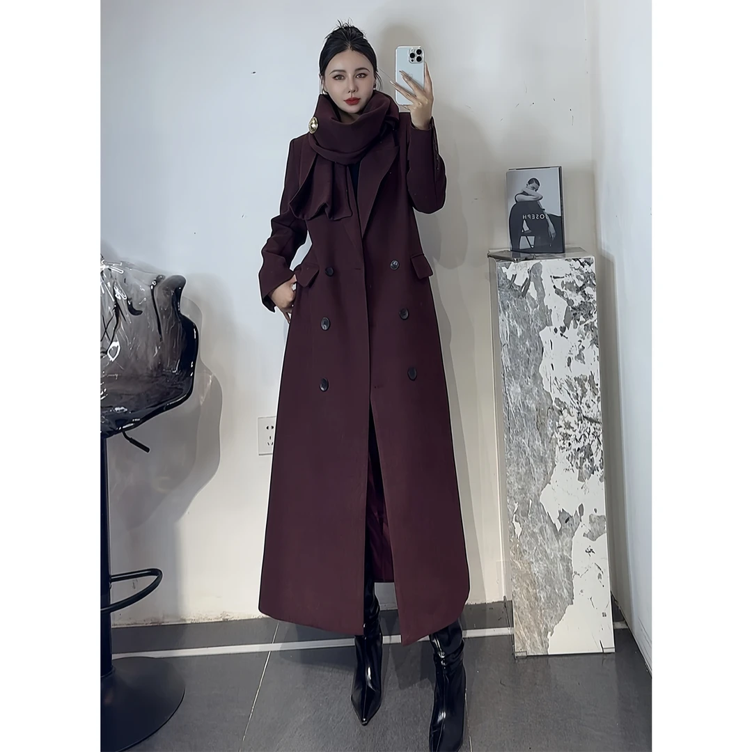 ZEROYK秋冬时尚大围脖大衣女高级感气质女神范复古中长款风衣外套