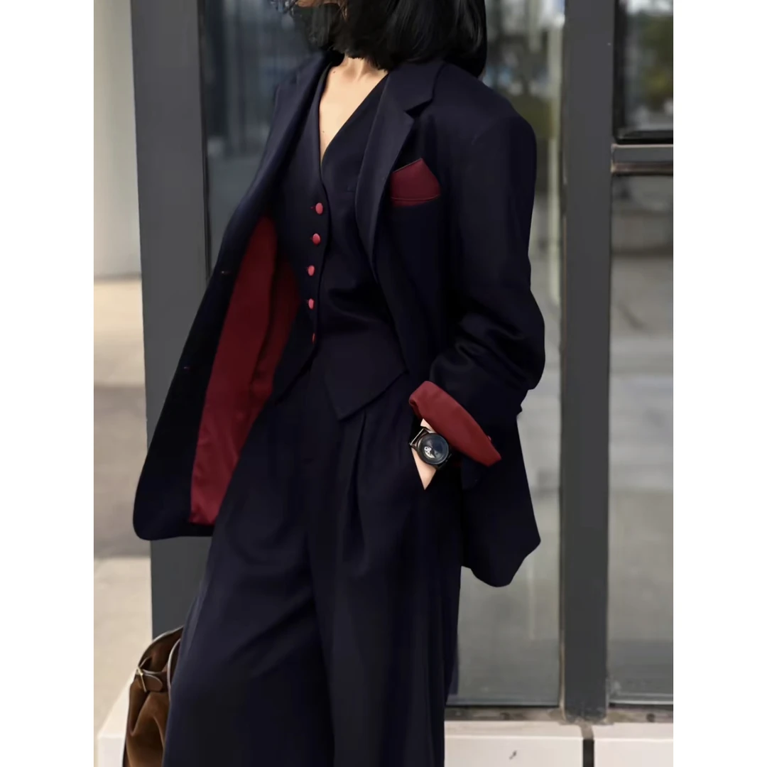 ZEROYK高定西装套装女设计感宽松西装马甲阔腿裤通勤时尚三件套