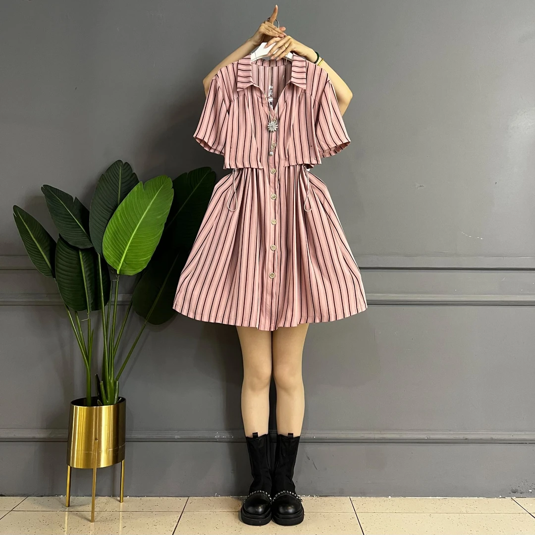 2024款韩版气质时尚抽绳设计休闲百搭大码女装收腰显瘦连衣裙子