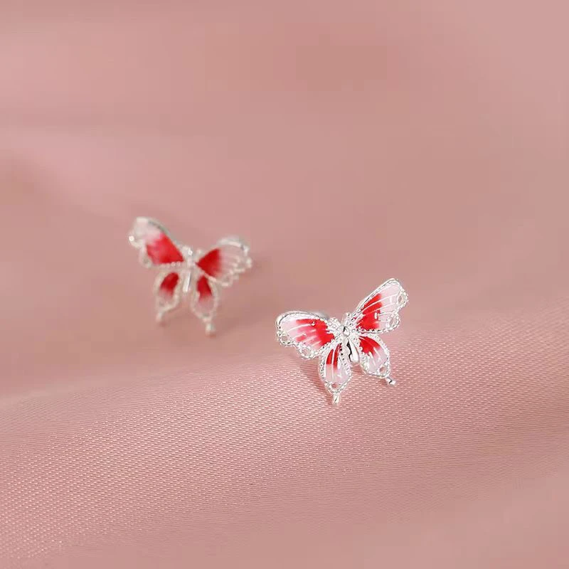 珐琅蝴蝶耳钉女新款耳钉复古小众设计中式国气质